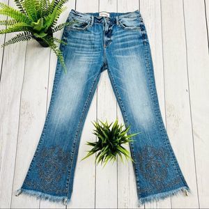 DRIFTWOOD Roxy Rockstar Frayed Jeweled Crop Jeans Size 27